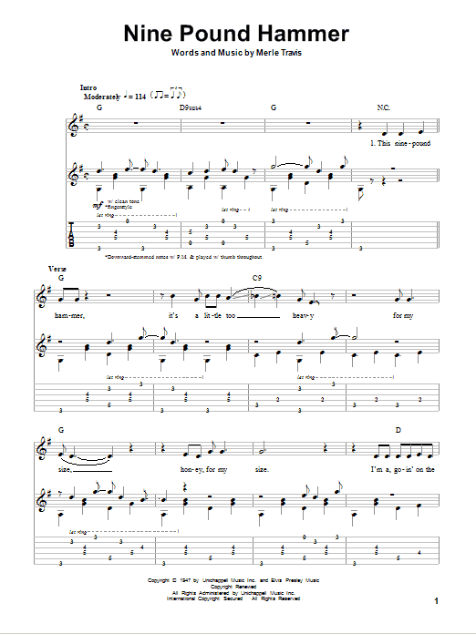 Merle Travis Nine Pound Hammer sheet music notes and chords. Download Printable PDF.