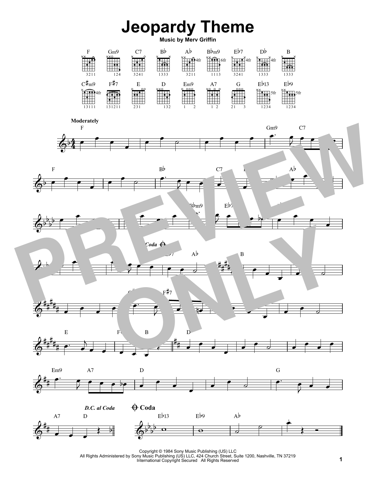 Merv Griffin Jeopardy Theme sheet music notes and chords. Download Printable PDF.