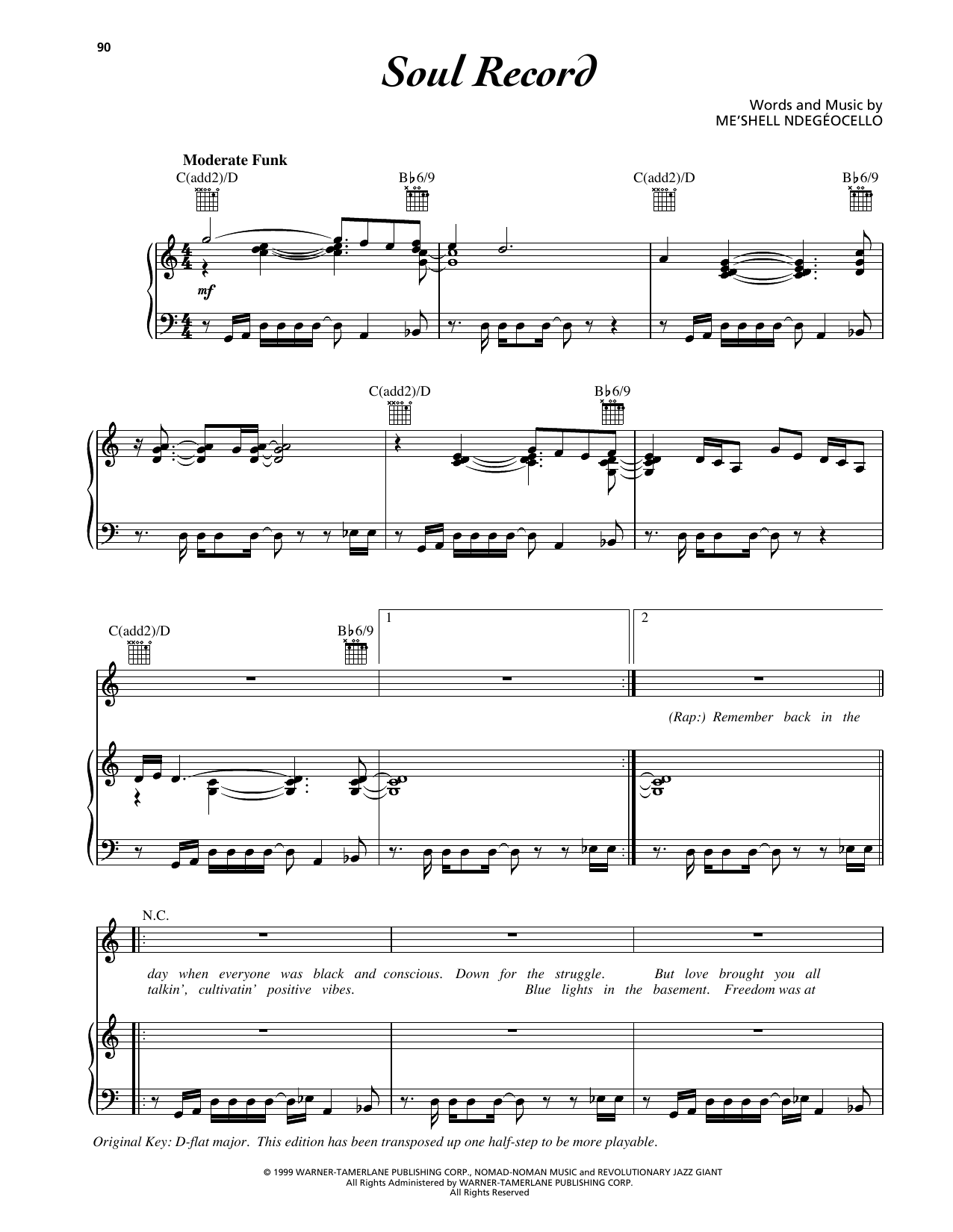 Learn to play Me'Shell Ndegeocello Soul Record sheet music for Piano, Vocal & Guitar Chords (Right-Hand Melody) in minutes. Price: 7.8900$ Me'Shell Ndegeocello Soul Record sheet music notes and chords arranged for Piano, Vocal & Guitar Chords (Right-Hand Melody)