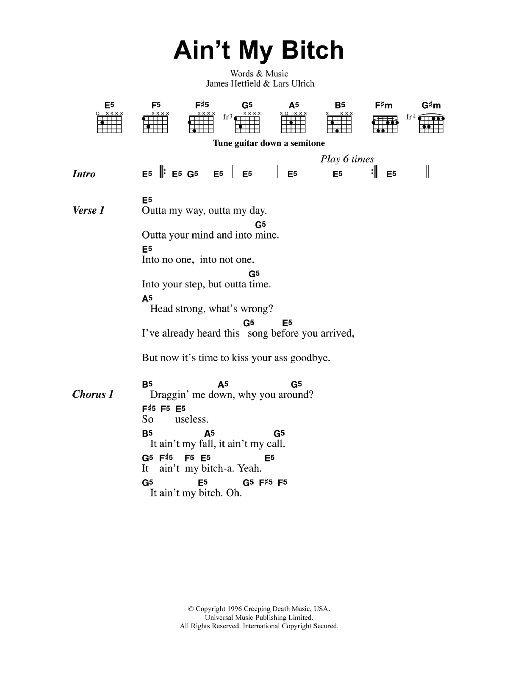 Metallica Ain't My Bitch sheet music notes and chords. Download Printable PDF.