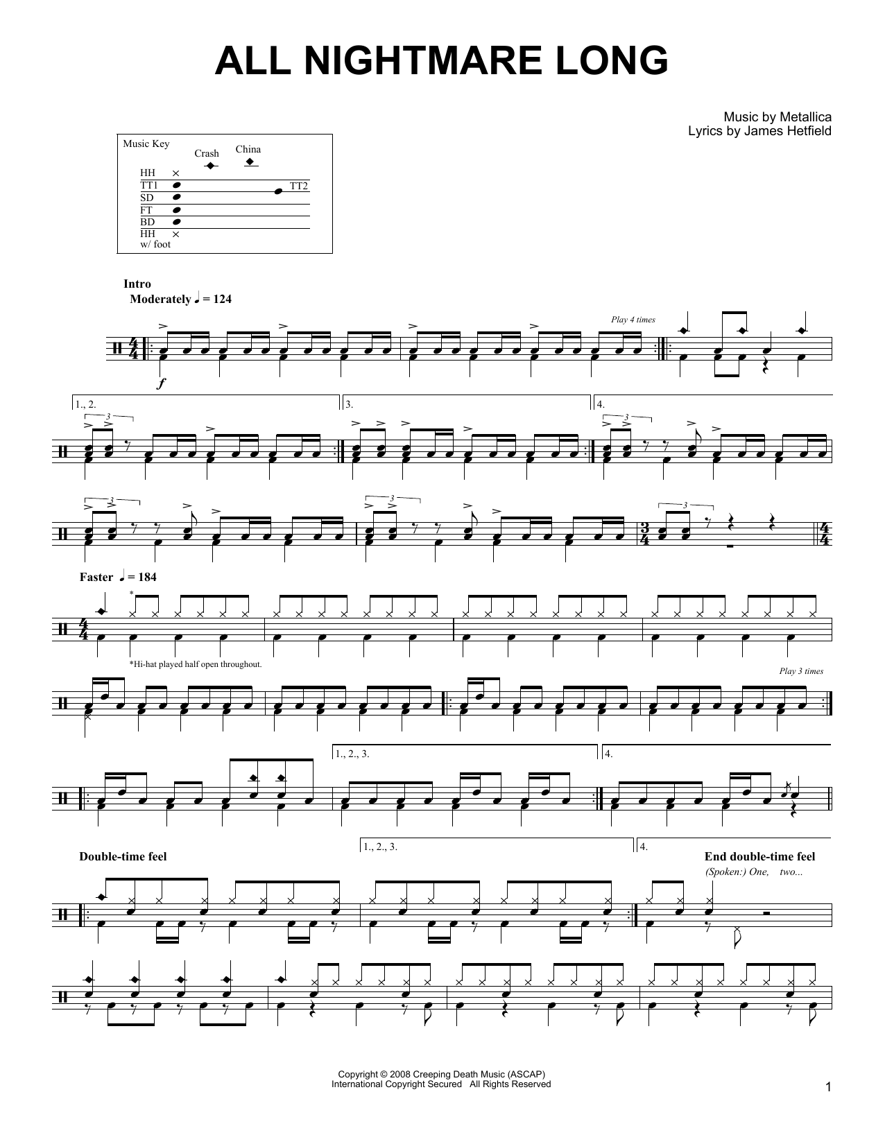 Metallica All Nightmare Long sheet music notes and chords. Download Printable PDF.