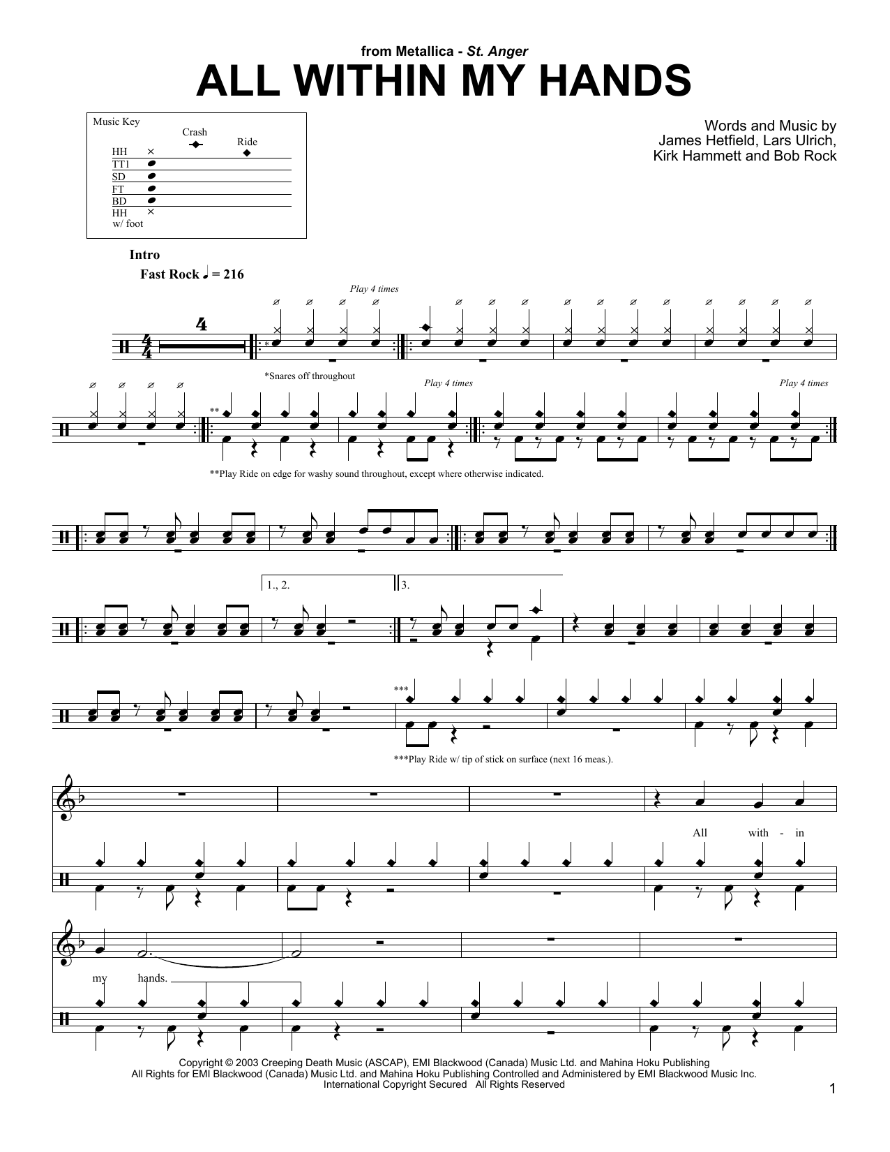 Metallica All Within My Hands sheet music notes and chords. Download Printable PDF.