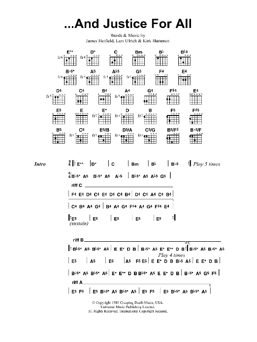 Metallica ...And Justice For All sheet music notes and chords. Download Printable PDF.