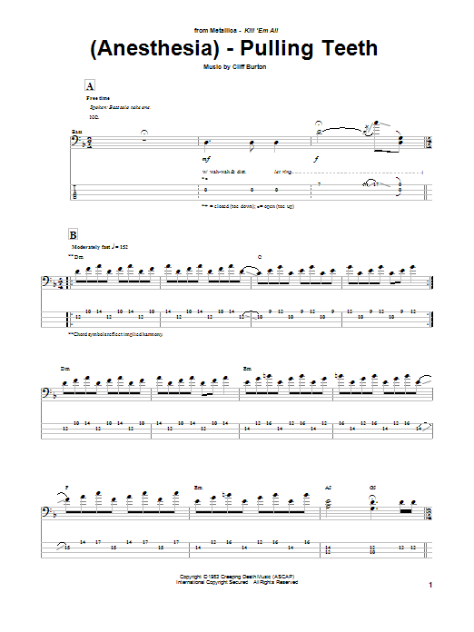 Metallica (Anesthesia) - Pulling Teeth sheet music notes and chords. Download Printable PDF.