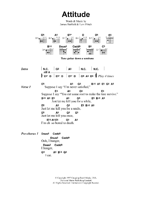 Metallica Attitude sheet music notes and chords. Download Printable PDF.