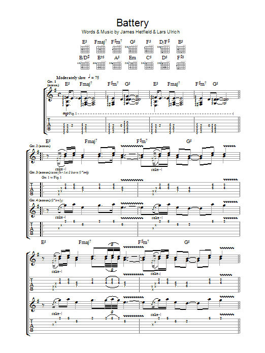 Metallica Battery sheet music notes and chords. Download Printable PDF.