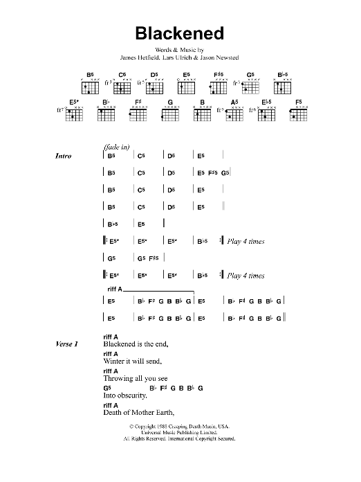 Metallica Blackened sheet music notes and chords. Download Printable PDF.