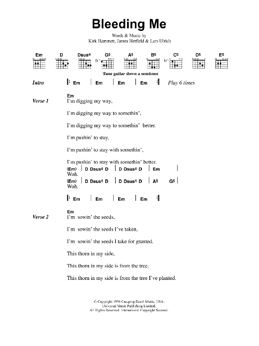 Metallica Bleeding Me sheet music notes and chords. Download Printable PDF.