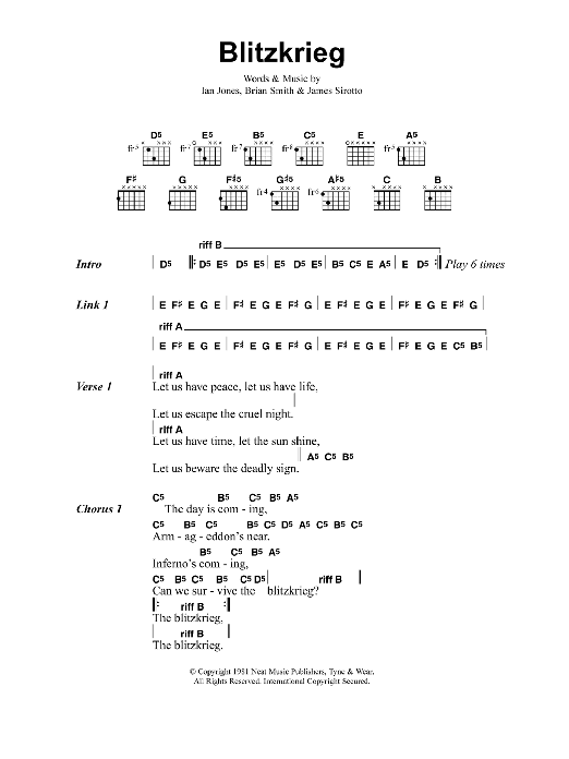 Metallica Blitzkrieg sheet music notes and chords. Download Printable PDF.