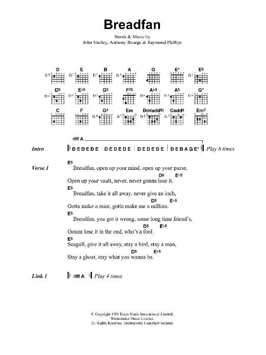 Metallica Breadfan sheet music notes and chords. Download Printable PDF.