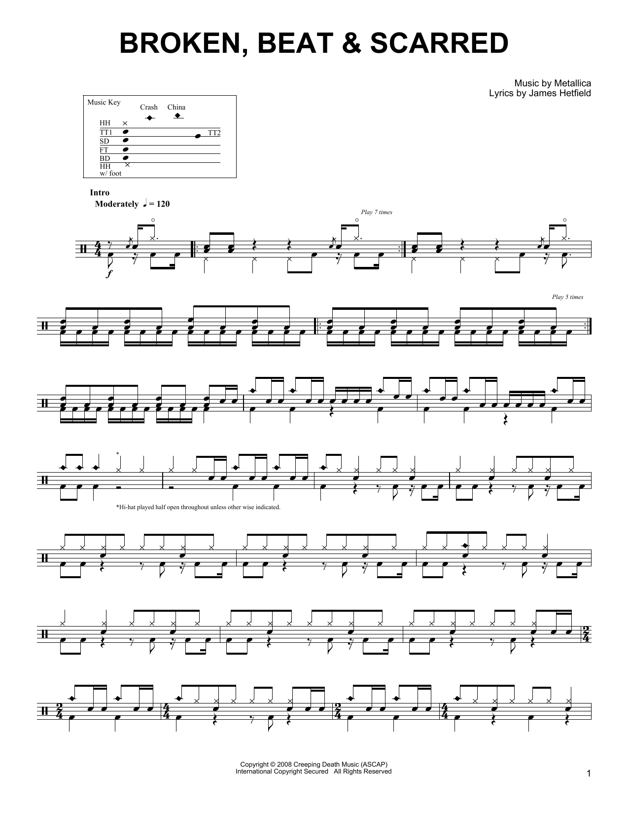 Metallica Broken, Beat & Scarred sheet music notes and chords. Download Printable PDF.