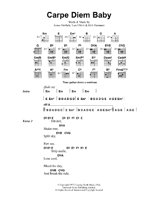 Metallica Carpe Diem Baby sheet music notes and chords. Download Printable PDF.