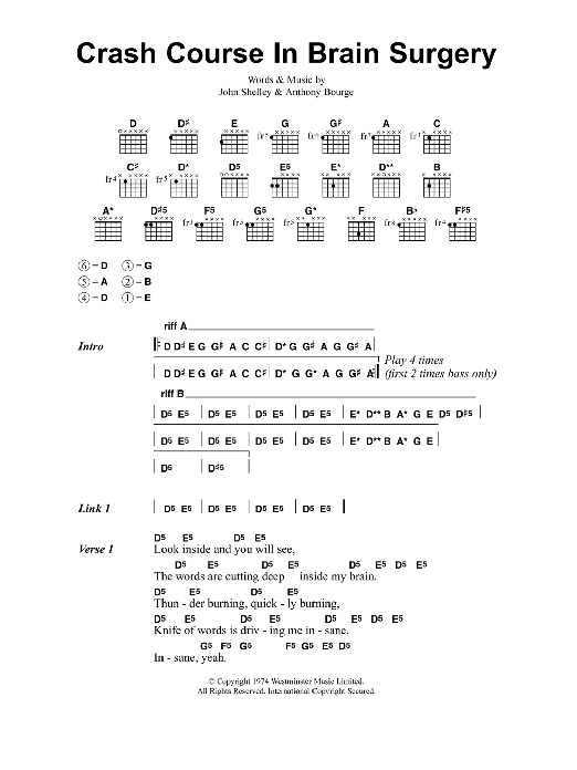 Metallica Crash Course In Brain Surgery sheet music notes and chords. Download Printable PDF.