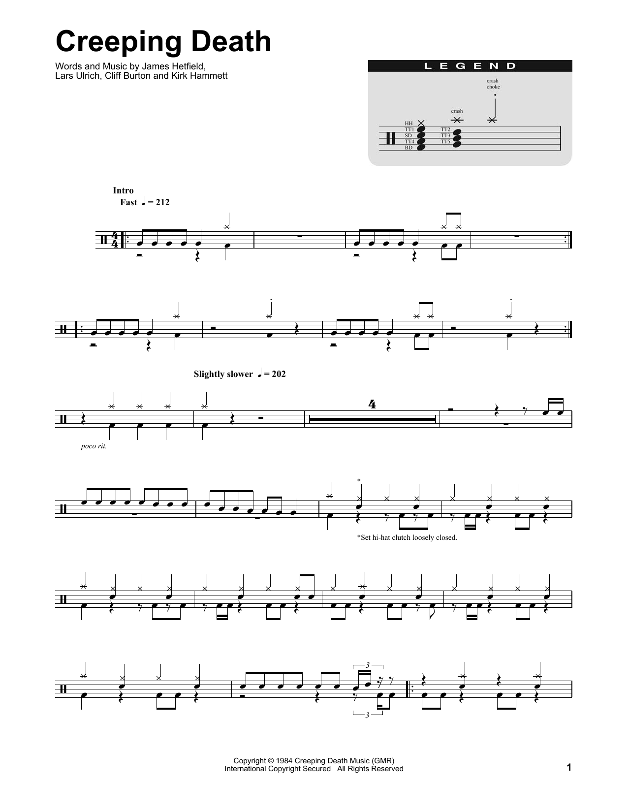 Metallica Creeping Death sheet music notes and chords. Download Printable PDF.