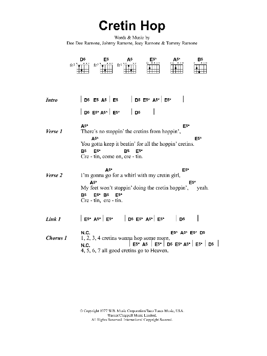 Metallica Cretin Hop sheet music notes and chords. Download Printable PDF.