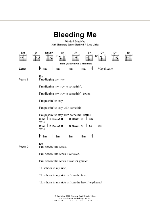 Metallica Cure sheet music notes and chords. Download Printable PDF.