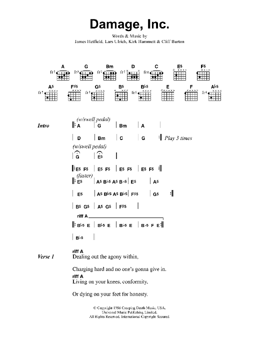 Metallica Damage, Inc sheet music notes and chords. Download Printable PDF.