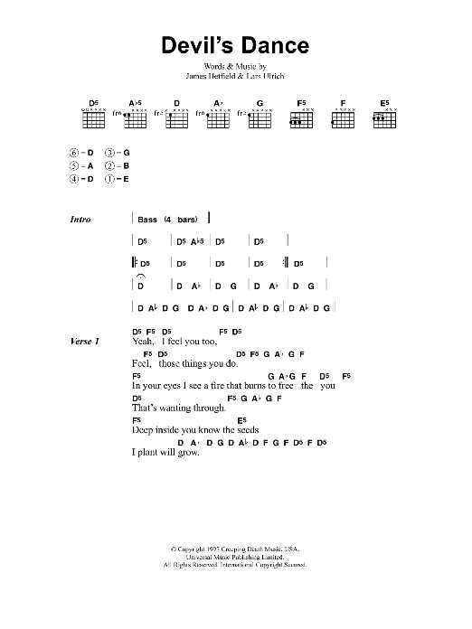 Metallica Devil's Dance sheet music notes and chords. Download Printable PDF.