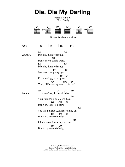 Metallica Die, Die My Darling sheet music notes and chords. Download Printable PDF.