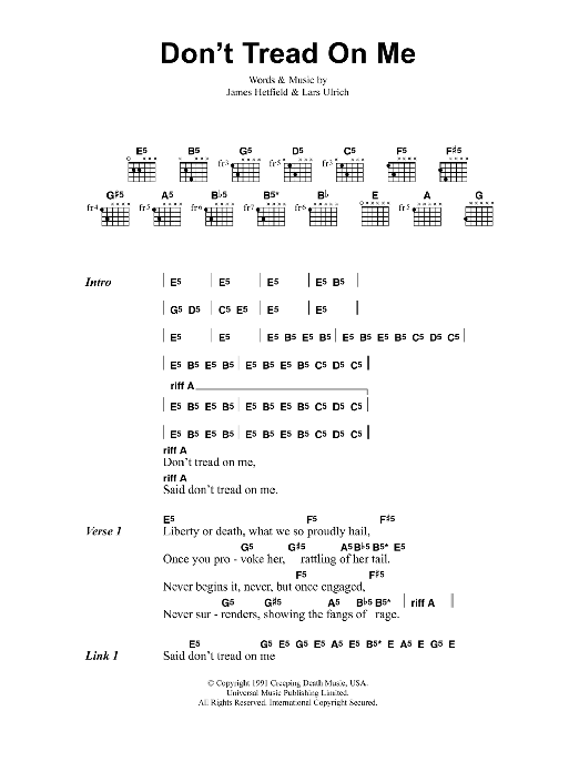 Metallica Don't Tread On Me sheet music notes and chords. Download Printable PDF.