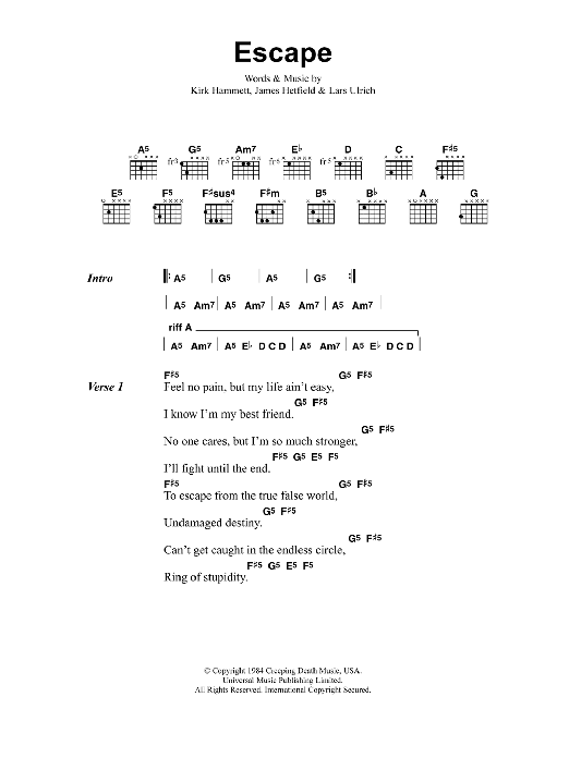 Metallica Escape sheet music notes and chords. Download Printable PDF.