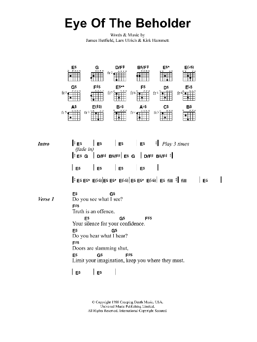 Metallica Eye Of The Beholder sheet music notes and chords. Download Printable PDF.