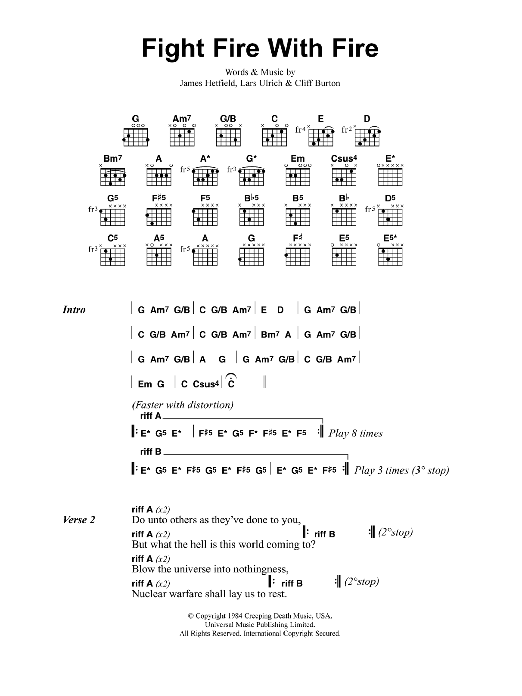 Metallica Fight Fire With Fire sheet music notes and chords. Download Printable PDF.