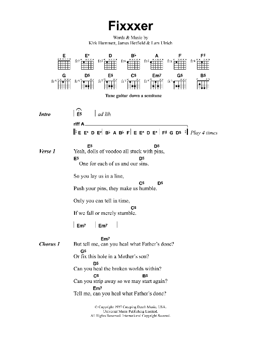 Metallica Fixxxer sheet music notes and chords. Download Printable PDF.