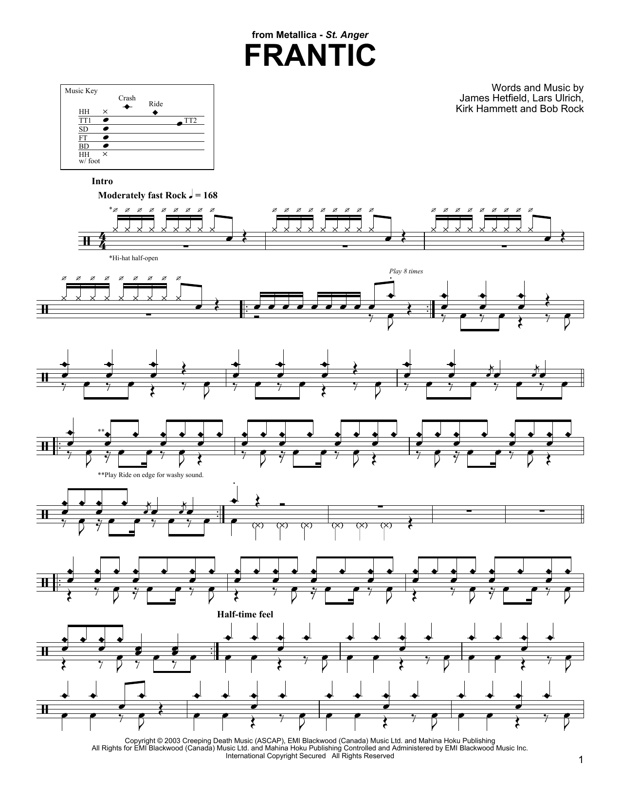 Metallica Frantic sheet music notes and chords. Download Printable PDF.