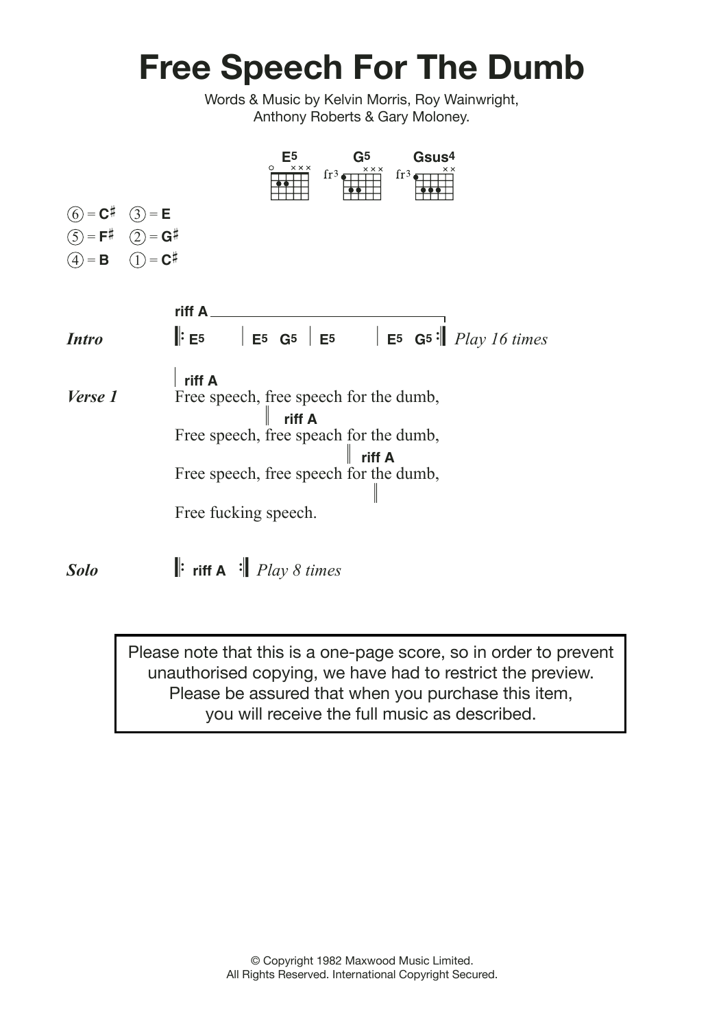 Metallica Free Speech For The Dumb sheet music notes and chords arranged for Guitar Chords/Lyrics