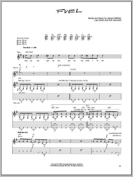 Metallica Fuel sheet music notes and chords. Download Printable PDF.