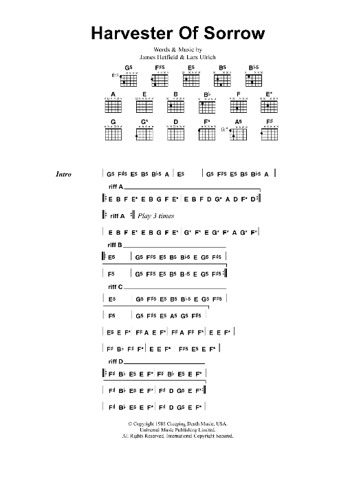 Metallica Harvester Of Sorrow sheet music notes and chords. Download Printable PDF.