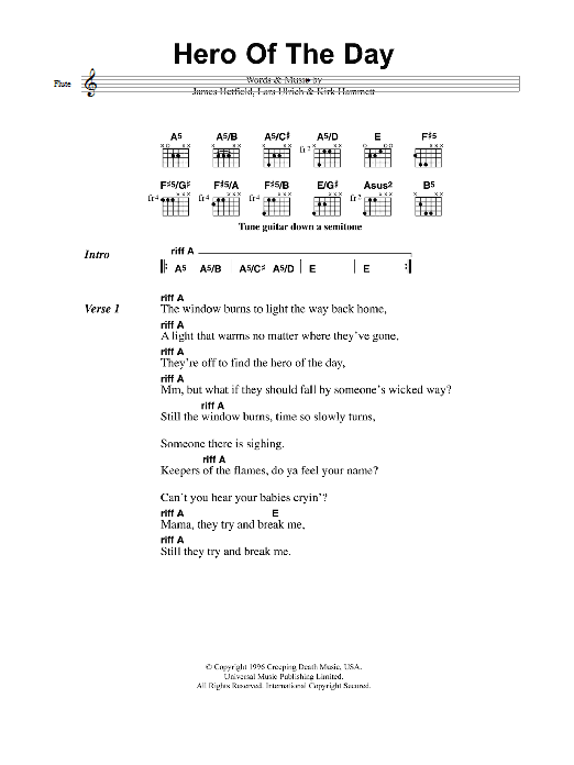 Metallica Hero Of The Day sheet music notes and chords. Download Printable PDF.