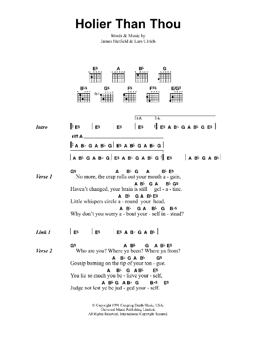 Metallica Holier Than Thou sheet music notes and chords. Download Printable PDF.