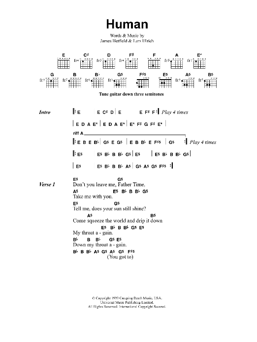 Metallica Human sheet music notes and chords. Download Printable PDF.