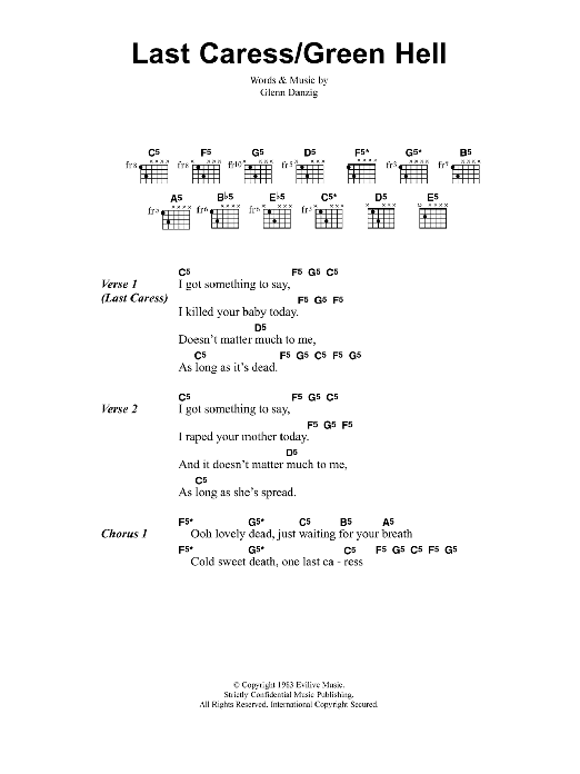 Metallica Last Caress/Green Hell sheet music notes and chords. Download Printable PDF.