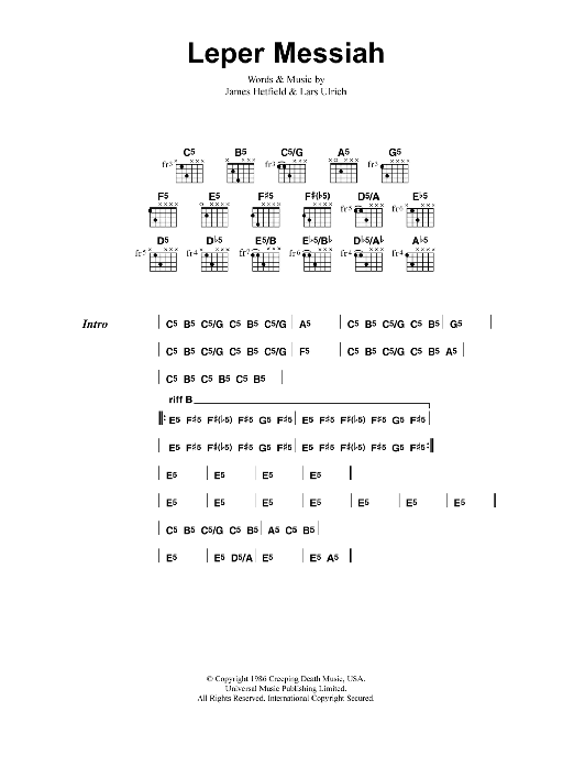 Metallica Leper Messiah sheet music notes and chords. Download Printable PDF.