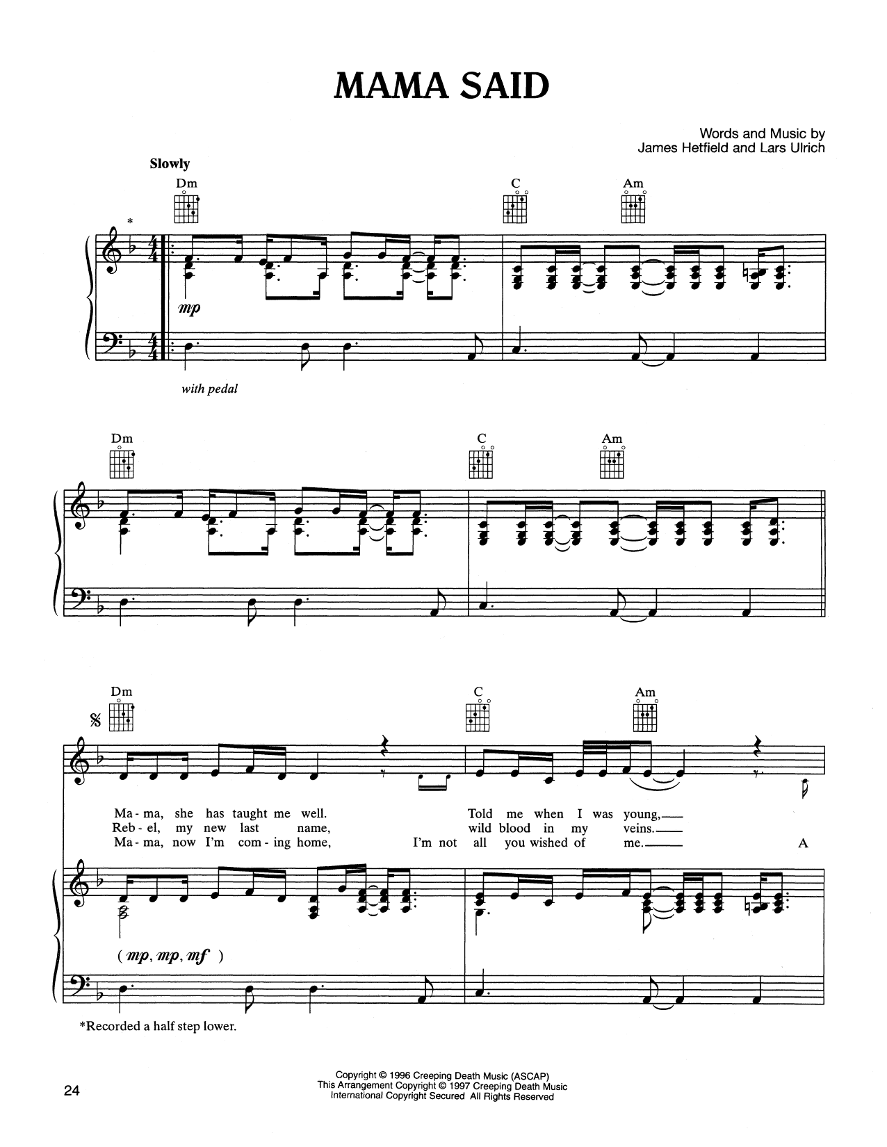 Metallica Mama Said sheet music notes and chords. Download Printable PDF.