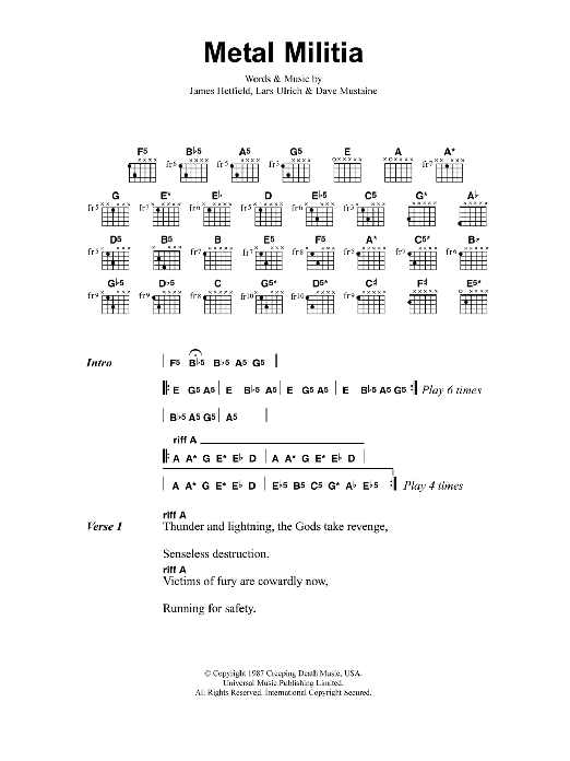 Metallica Metal Militia sheet music notes and chords. Download Printable PDF.