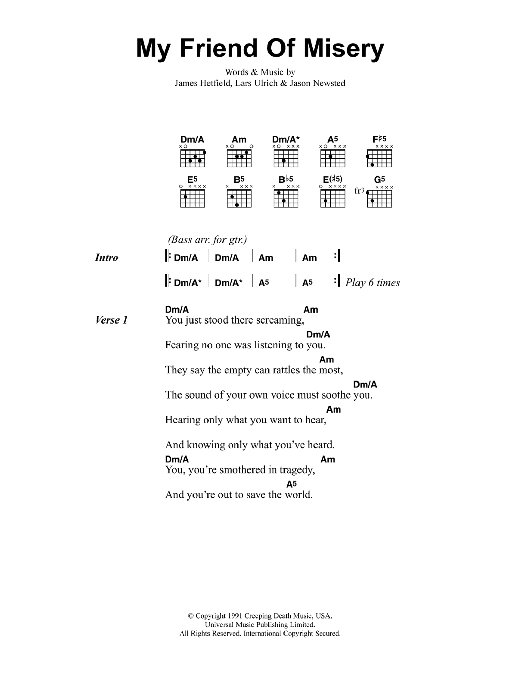 Metallica My Friend Of Misery sheet music notes and chords. Download Printable PDF.