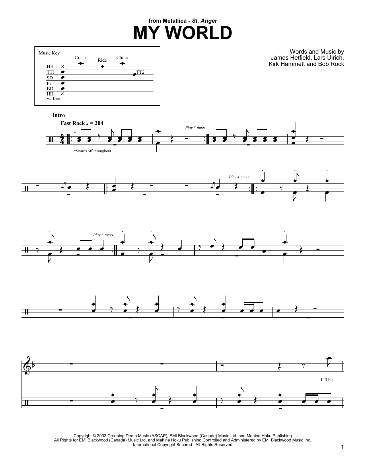 Metallica My World sheet music notes and chords. Download Printable PDF.