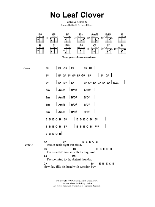 Metallica No Leaf Clover sheet music notes and chords. Download Printable PDF.