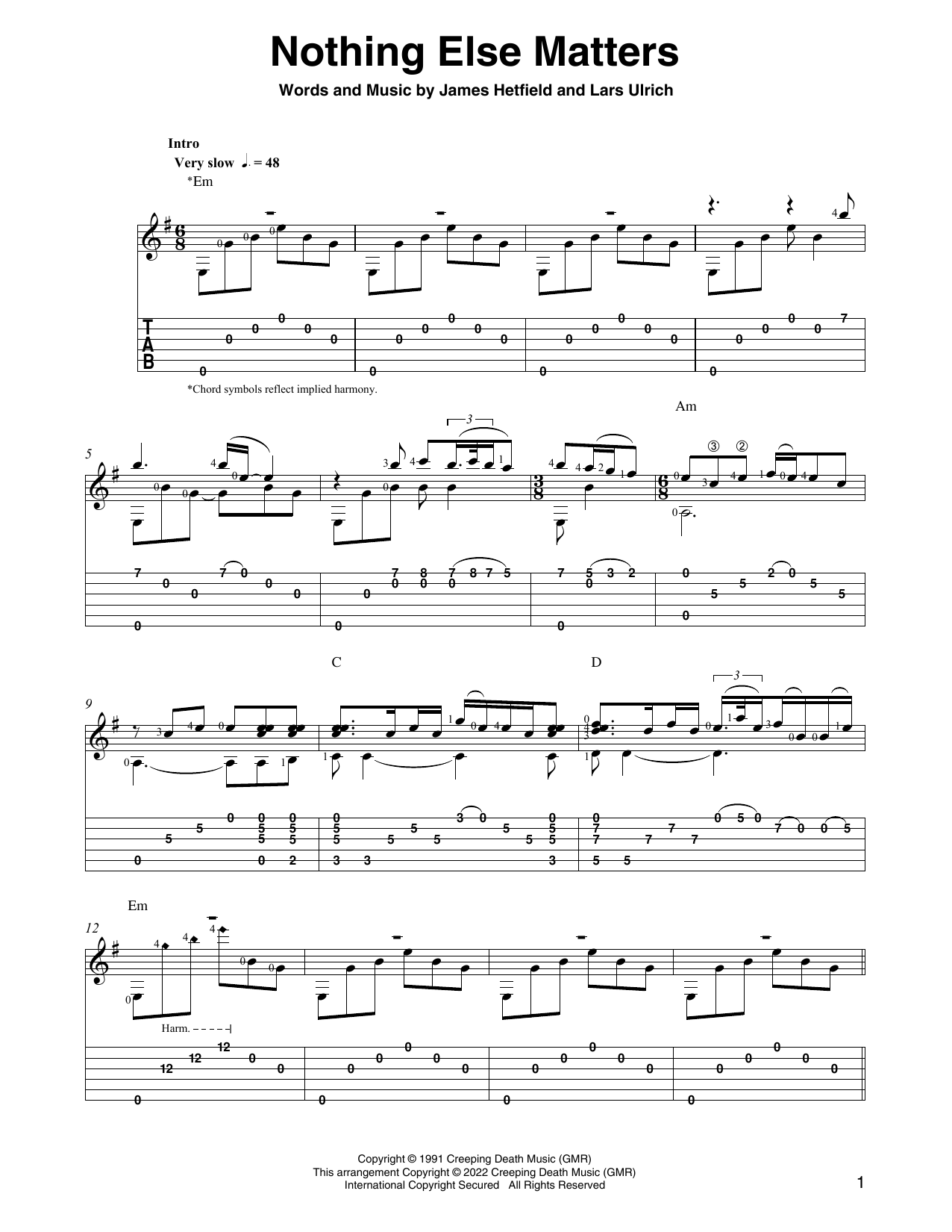 Metallica Nothing Else Matters (arr. Ben Pila) sheet music notes and chords. Download Printable PDF.