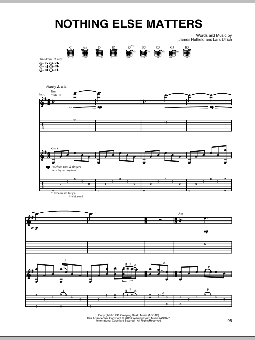 Metallica Nothing Else Matters sheet music notes and chords. Download Printable PDF.