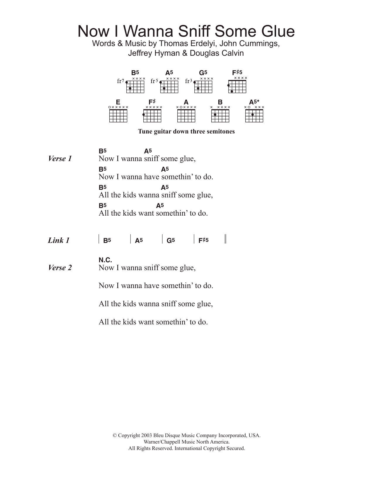 Metallica Now I Wanna Sniff Some Glue sheet music notes and chords. Download Printable PDF.