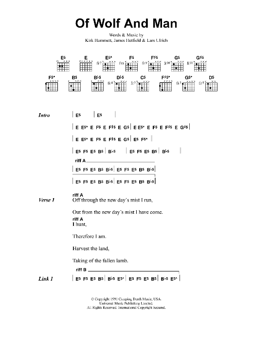 Metallica Of Wolf And Man sheet music notes and chords. Download Printable PDF.