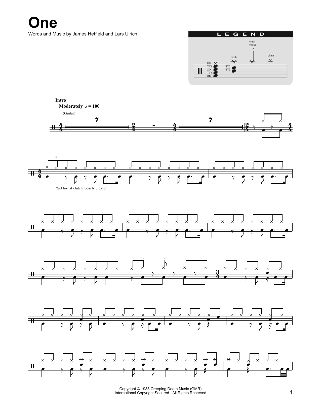 Metallica One sheet music notes and chords. Download Printable PDF.