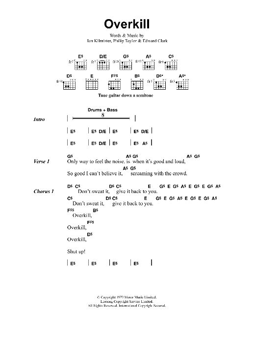 Metallica Overkill sheet music notes and chords. Download Printable PDF.