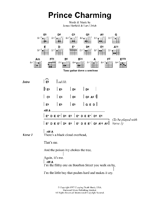 Metallica Prince Charming sheet music notes and chords. Download Printable PDF.