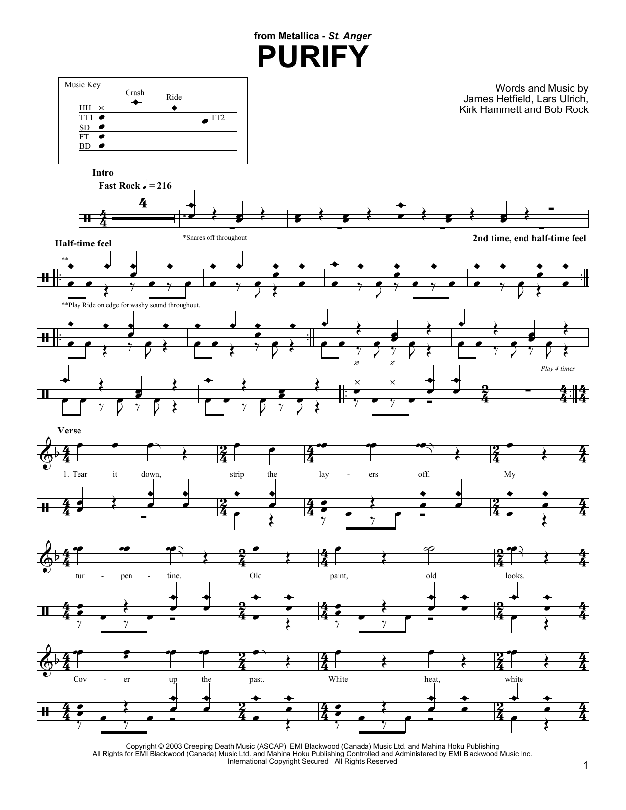 Metallica Purify sheet music notes and chords. Download Printable PDF.